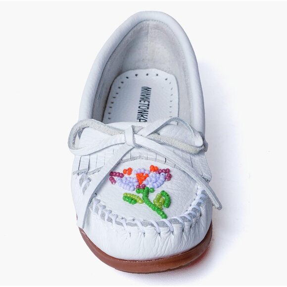 Women's White Floral Embroidery Flower Design Leather Upper Slipper Boot - Picture 2 of 7